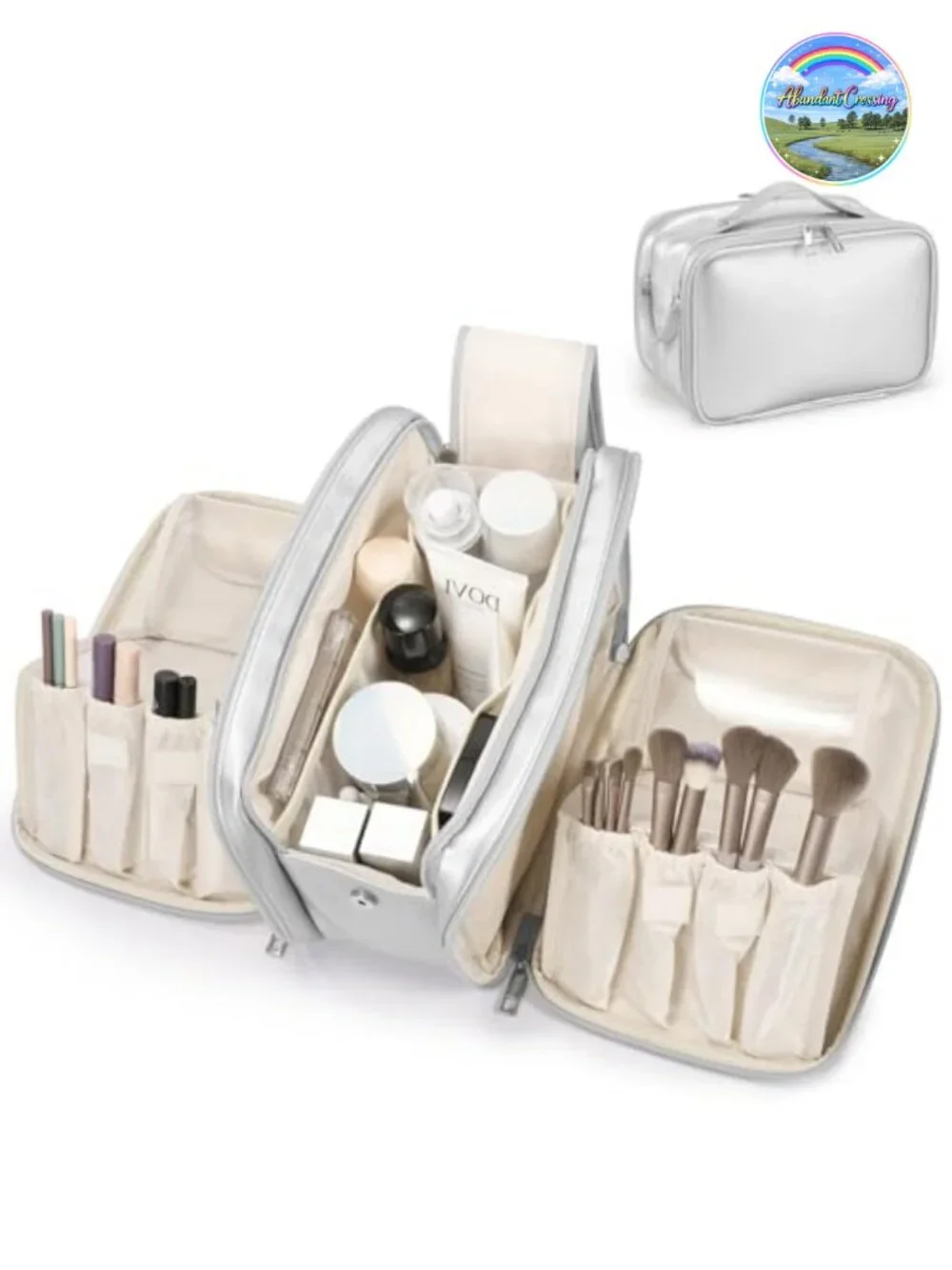 Large Capacity Waterproof PU Leather Travel Makeup Bag with Brush Holder